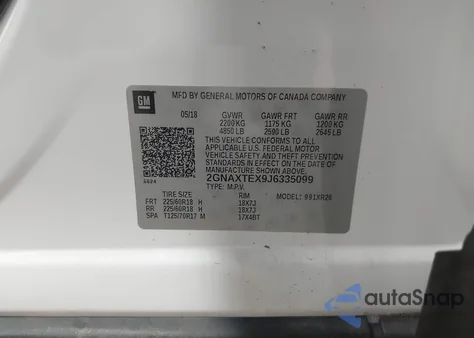 2018 Chevrolet Equinox Lt z USA, uszkodzony, nr VIN 2GNAXTEX9J6335099